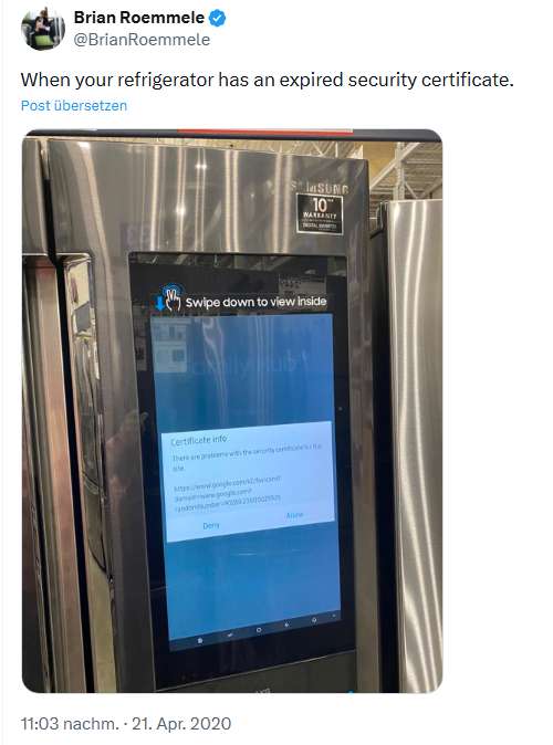 Kühlschrank Zertifikat abgelaufen