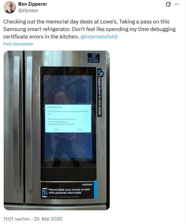 Kühlschrank Zertifikat abgelaufen