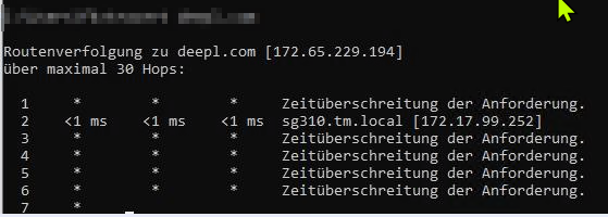 Trace mit Zeitüberschreitung Telekom-Netzwerk