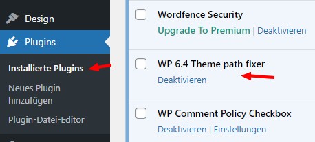 Plugin WP 6.4 Theme path fixer aktivieren