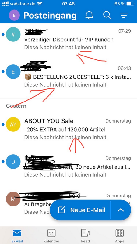 iOS Outlook-Fehler "Diese Nachricht hat keinen Inhalt"