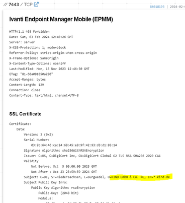 Shodan Info zu Kind GmbH