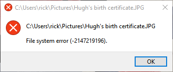 "File system error" (-2147219196)