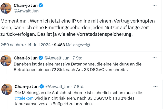 Anwalt Jun zur DSVO-Relevanz des Telekom-Tracking