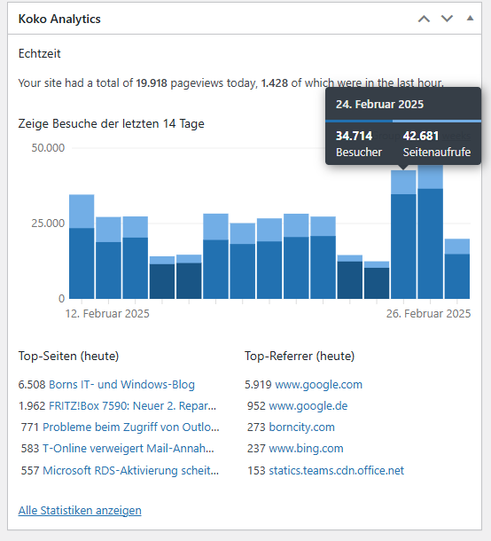 Koko Analytics-Anzeige