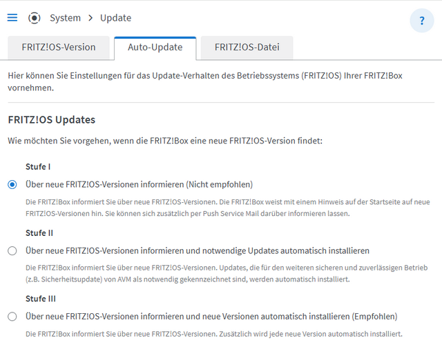 FRITZ!OS Auto-Update-Einstellungen