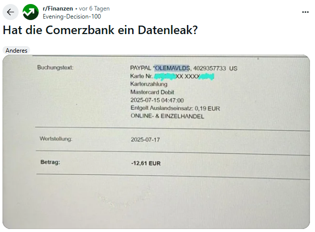 Reddit-Diskussion um Commerzbank-Datenleck