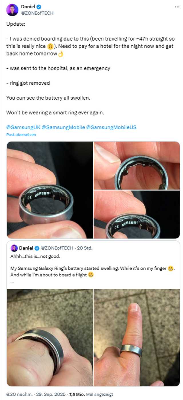 Samsung Galaxy Ring mit aufgeblähtem Akku