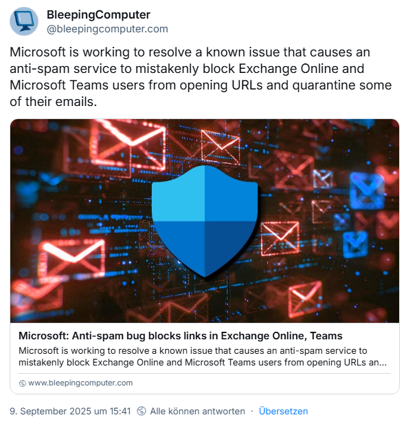 Anti-Spam service blocks links in EO and Teams