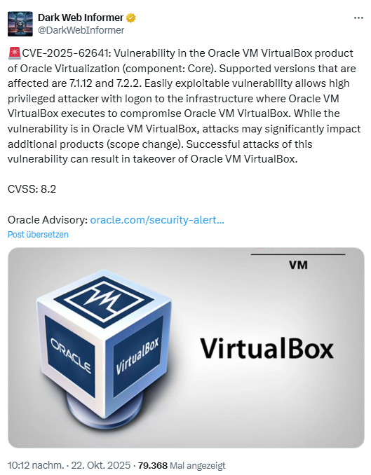 Virtualbox Schwachstelle CVE-2025-62641
