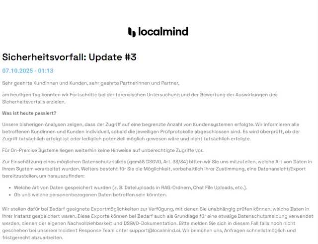Localmind Meldung zum Vorfall