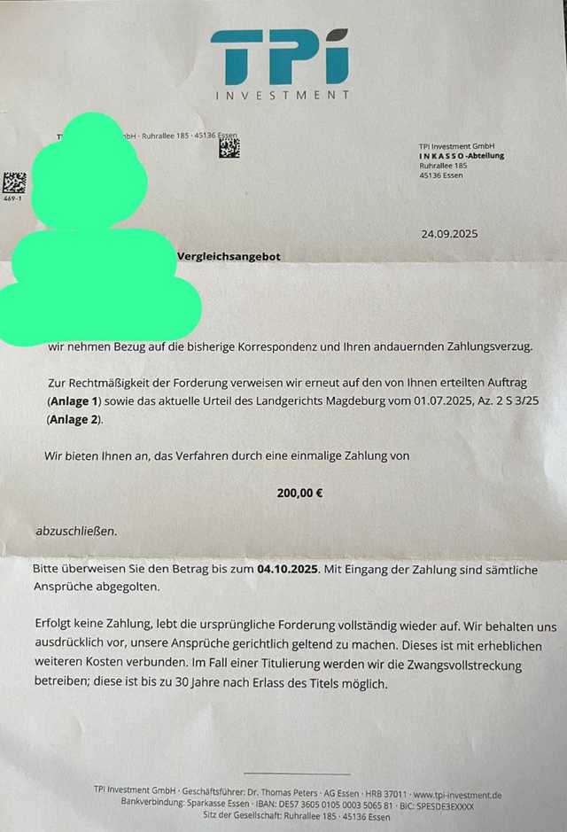 TPI Vergleichsangebot 200 Euro