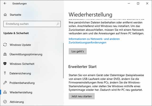 Win RE per Windows Update aufrufen 