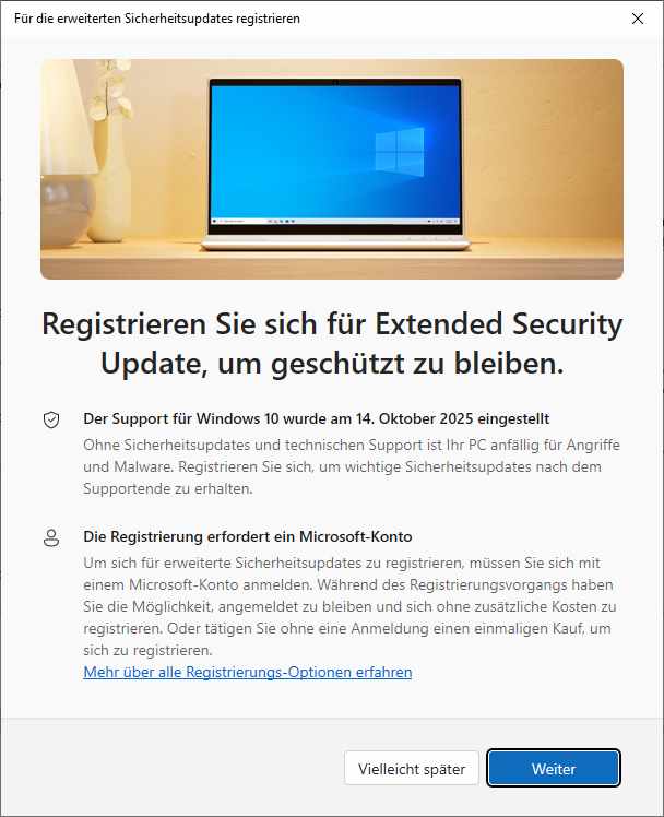 Windows 10 ESU-Registrierung