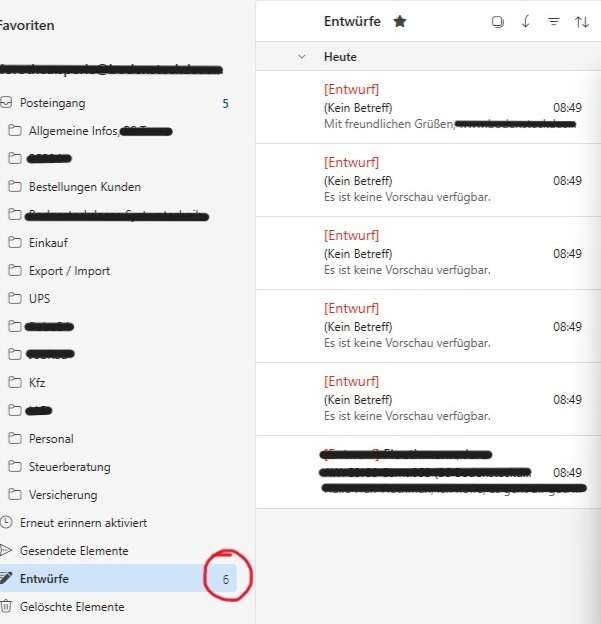 Outlook 365 erzeugt fünf Entwürfe