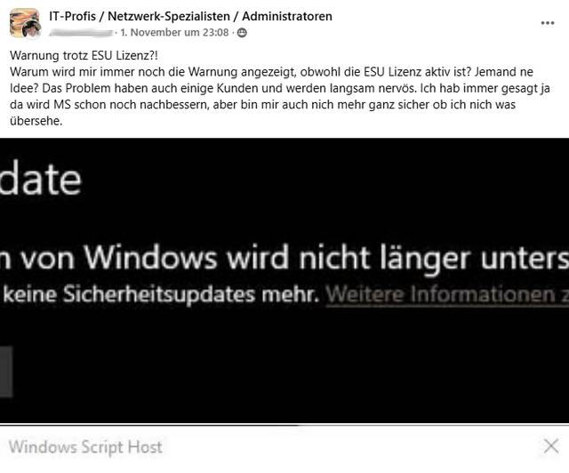 Windows 10 ESU-Fehler in Windows Update