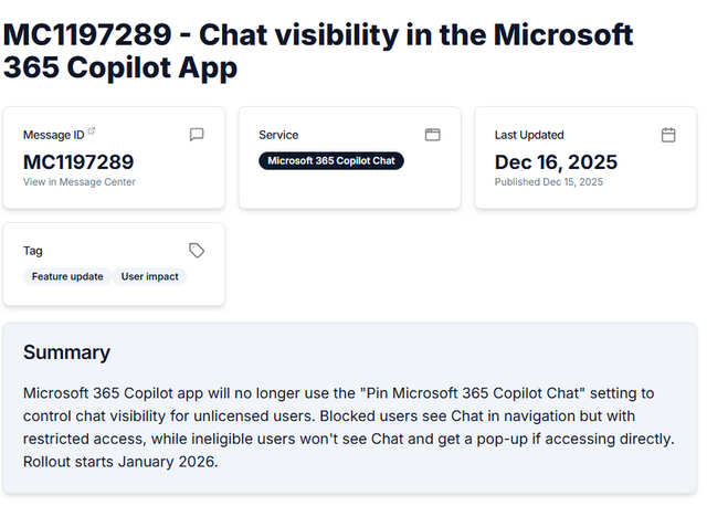 MS1197289 - Chat visibility in Microsoft 365 Copilot App