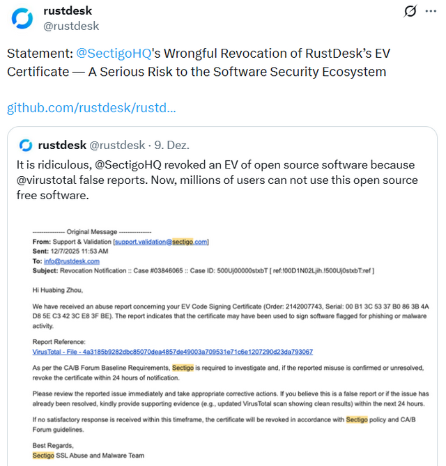 RustDesk Certificate Revokation