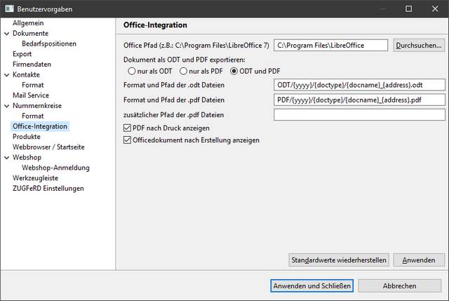 Faktuara LibreOffice-Integration