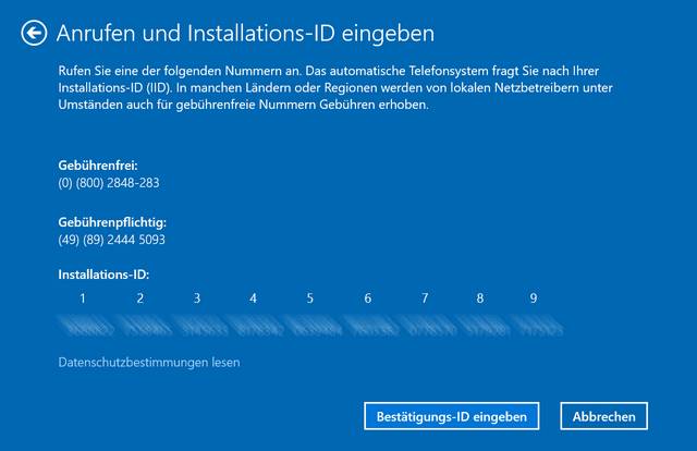 Windows 10 Telefonaktivierung