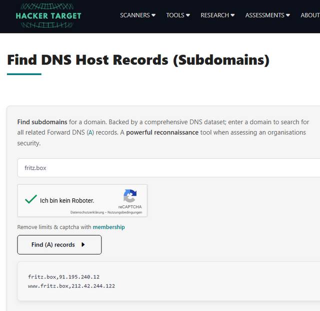 DNS A-Record von fritz.box