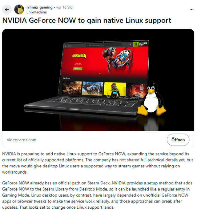 NVIDIA Geforce Now Linux-Support
