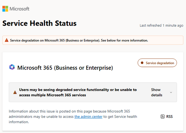 Microsoft Service Health Status MS365 Microsoft Service Health Status MS365