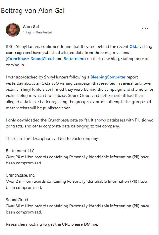Details zum ShinyHunters Datenleck
