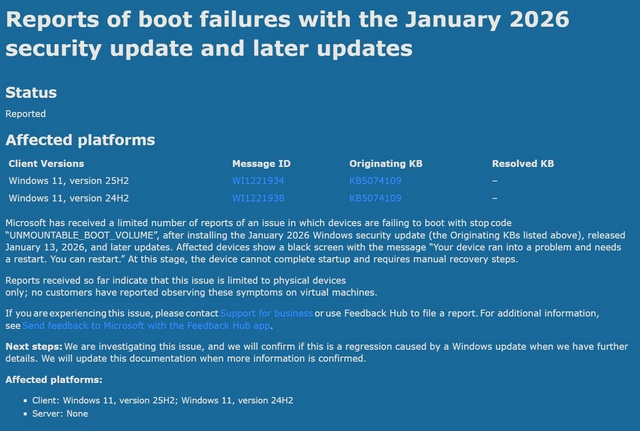 WI1221934: Windows 11 "UNMOUNTABLE_BOOT_VOLUME" BSOD WI1221934: Windows 11 "UNMOUNTABLE_BOOT_VOLUME" BSOD
