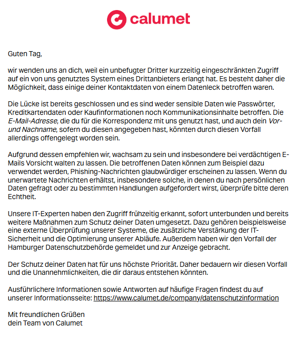 Calumet Datenvorfall