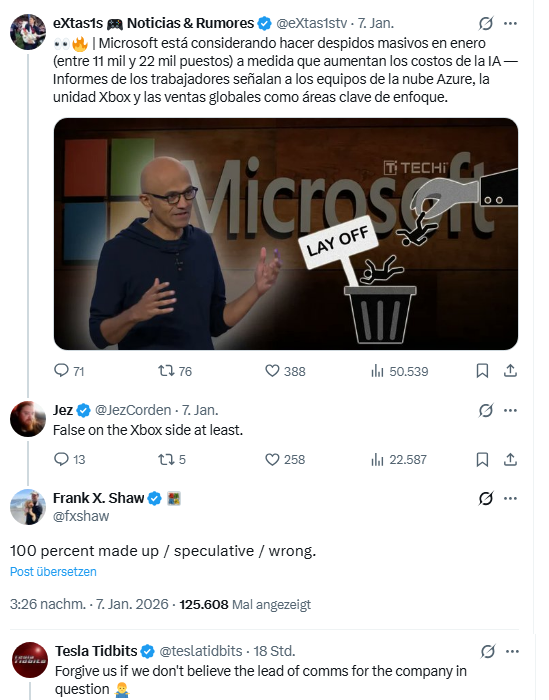 Microsoft Dementi zu Stellenstreichungen