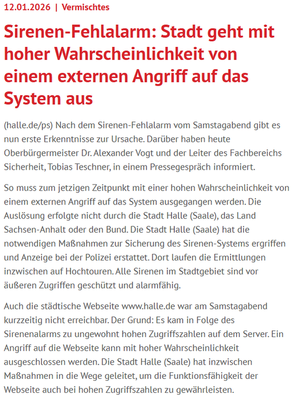 Sirenenalarm in Halle