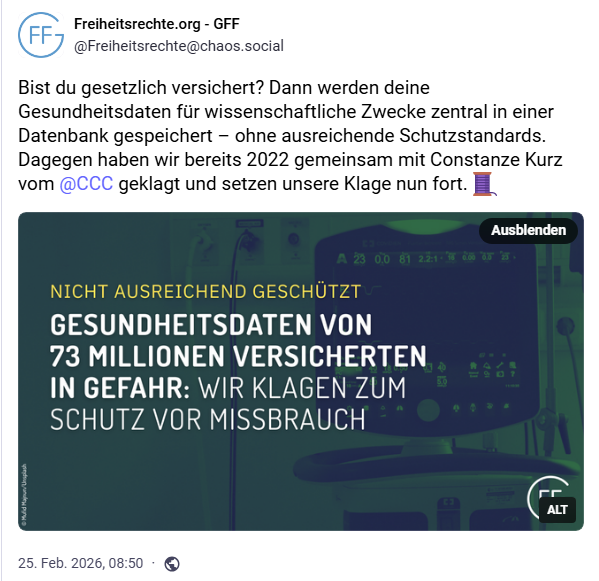 GFF-Klage gegen Gesundheitsdatenspeicherung