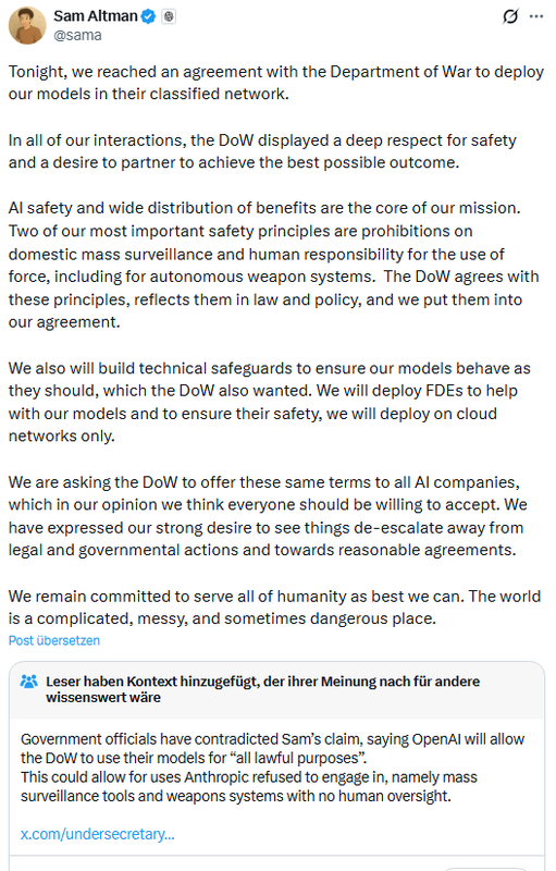 OpenAI Pentagon Statement