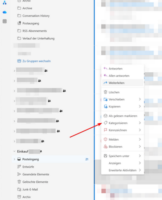 Kategorien in freigegebenem Ordner