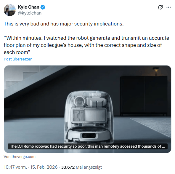 Fernzugriff auf Tausende DJI Saugroboter