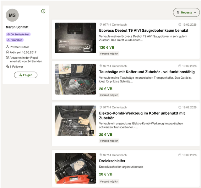 Martin Schmitt-Anzeigen auf kleinanzeigen.de