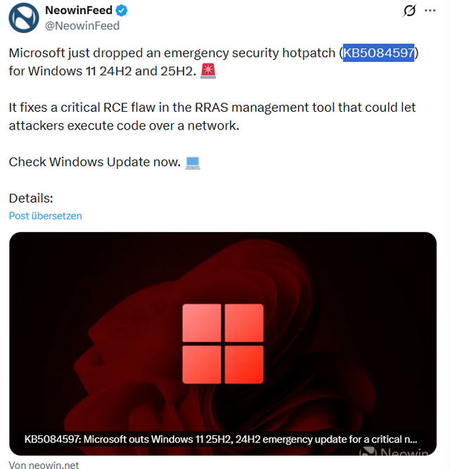 Windows 11 24H2-25H2: Hotpatch KB5084597