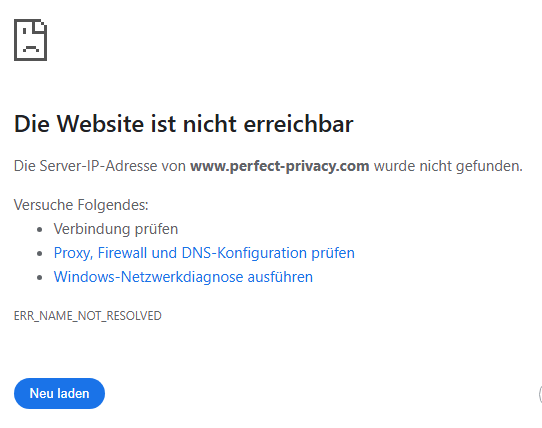 Perfect Privacy-Webseite tot