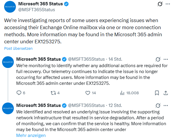 Exchange-Online Störung