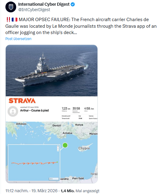 Leak der Positionsdaten des Flugzeugträgers