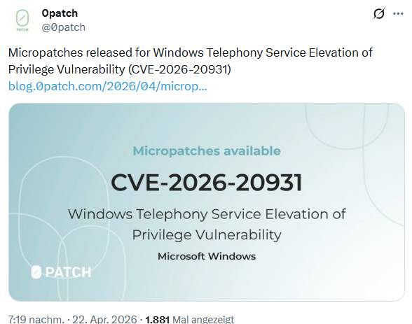 0patch Fix für CVE-2026-20931