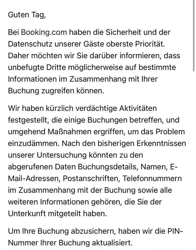 Booking Sicherheitsvorfall