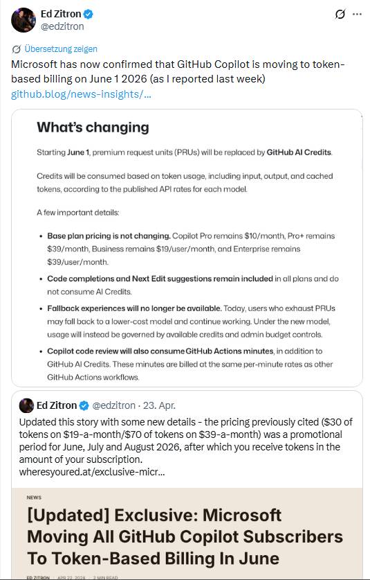 GitHub Copilot Billing-Änderung