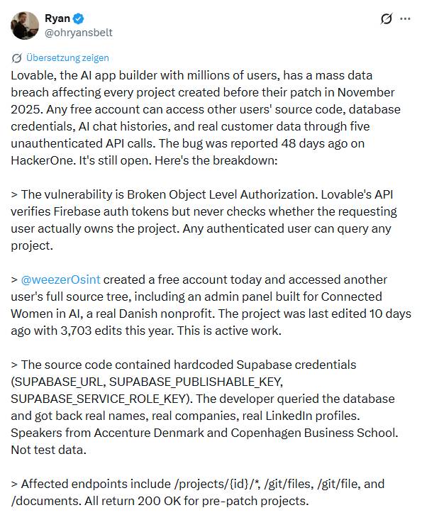 Lovable Datenschutzvorfall