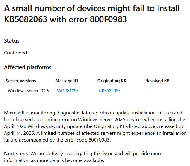 Windows Server 2025 Error 800F0983