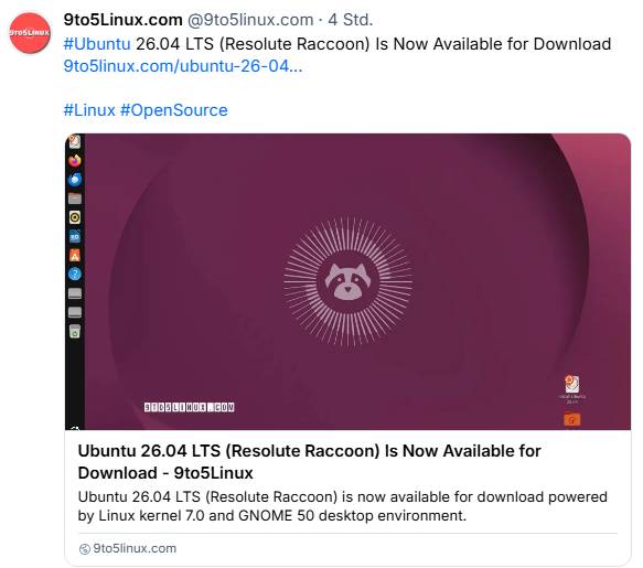 Ubuntu 26.04 LTS (Resolute Raccoon)