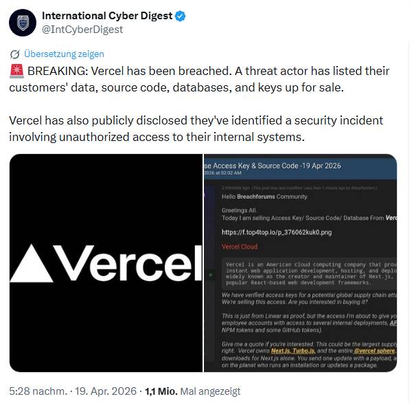 Vercel Sicherheitsvorfall