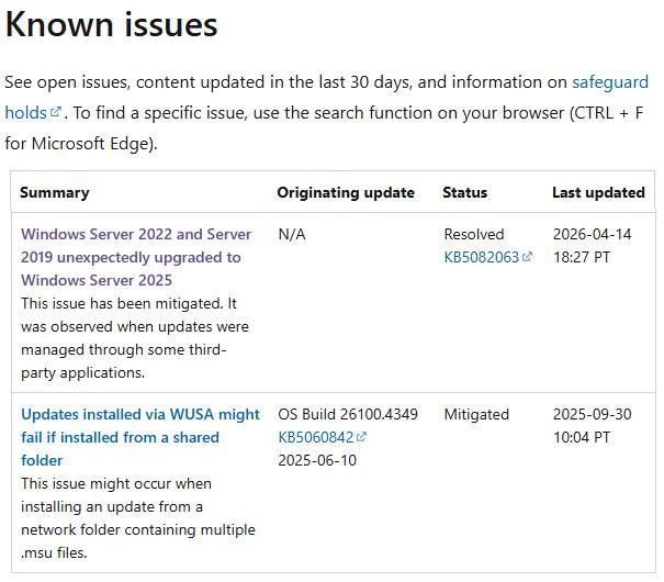 Windows Server 2025 Update-Probleme 4.2026