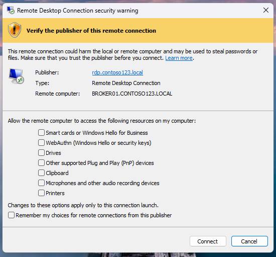 Windows RDP-Warnung bei Signatur